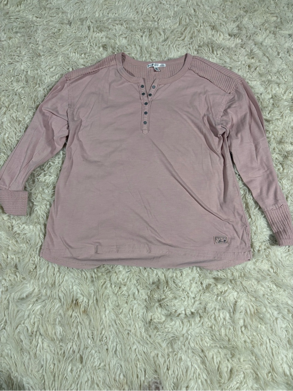 7 For All Mankind woman’s  Long-Sleeve Henley Shirt - Dusty Pink